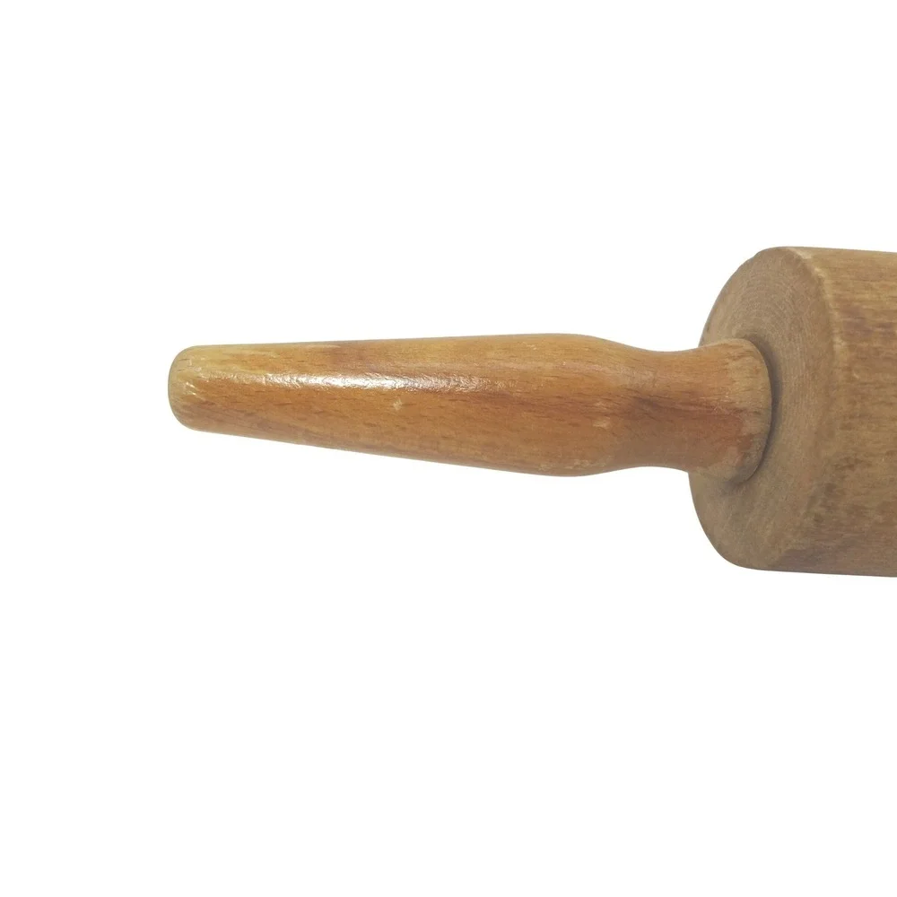 Vintage Wooden Rolling Pin Revolving Cylinder‎ Farmhouse Rustic Kitchen Brown